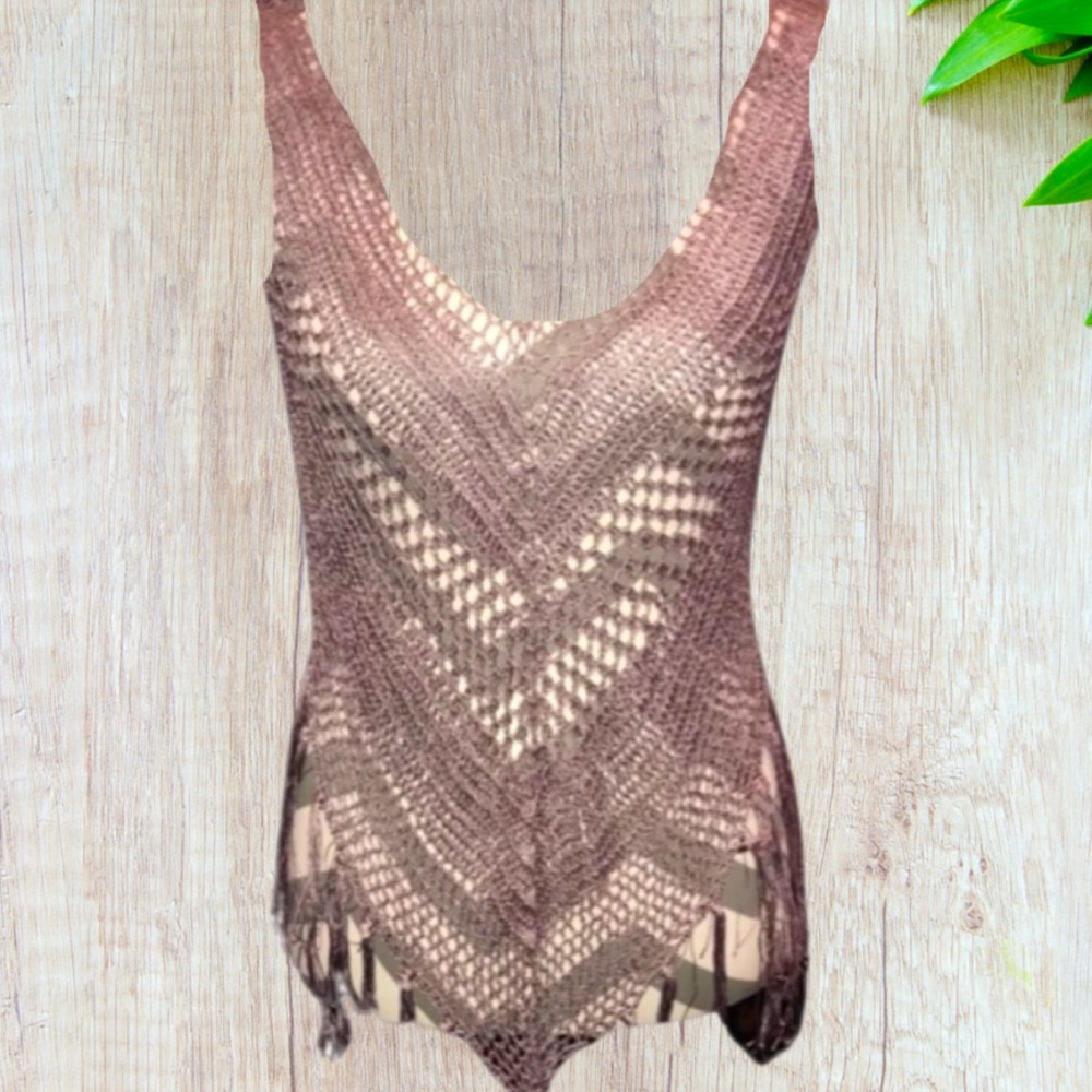 ✅Festival Ready  light Mauve /Violet Fringy knitted Top Concert Ready Sleeveless